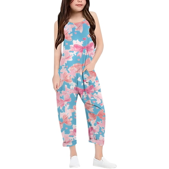 Girls' Jumpsuits Rompers Summer Rompers For Girls Rompers With Pockets Bowknot Tween Girls Trendy Clothes