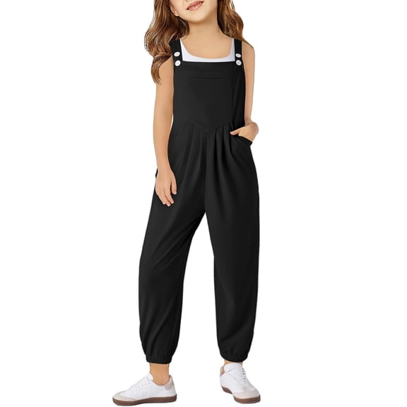 Girls' Jumpsuits Rompers Toddler Girl Summer Clothes Rompers with Pockets Adjustable Wide Leg Jumpsuit Cute Clothes 11-12 Years Girls Fashion