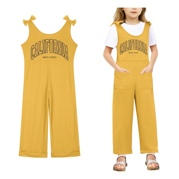 Girls' Jumpsuits Rompers Yellow Overalls with Side Pockets Toddler Girl Summer Outfits Cute Teen Clothes 11-12 Years Girls Fashion