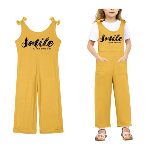 Girls' Jumpsuits Rompers Yellow with Pockets Girls Summer Outfits Girls Outfits Size 11-12 Years Girls Fashion