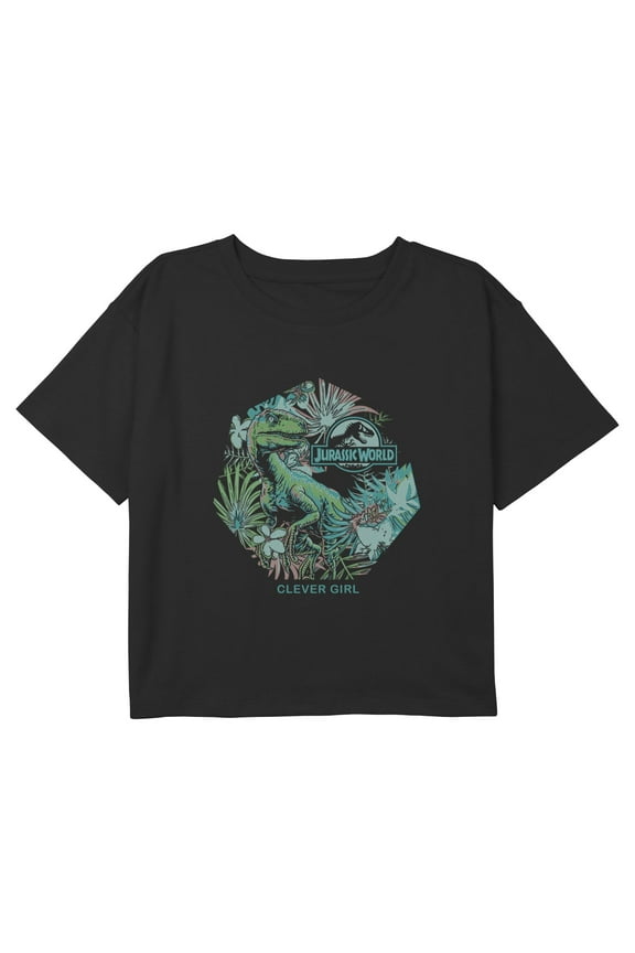 Girls Jurassic Park Clever Girl Logo Graphic Cropped T-Shirt