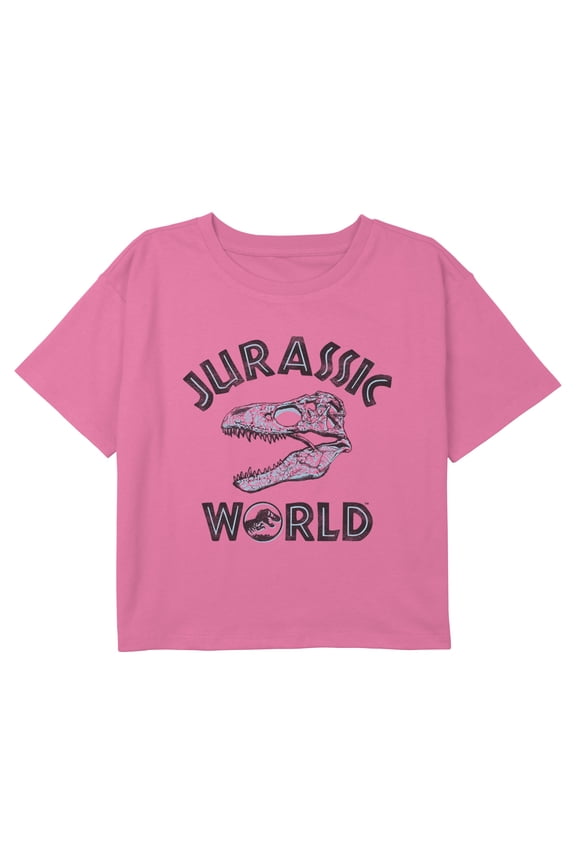 Girls Jurassic World Fossil Head Logo Graphic Cropped T-Shirt