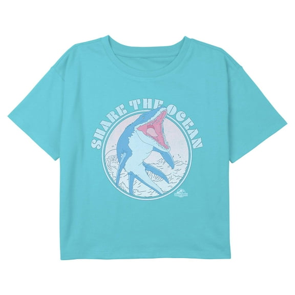 Girls Jurassic World Mosasaurus Ocean Badge Graphic Cropped T-Shirt