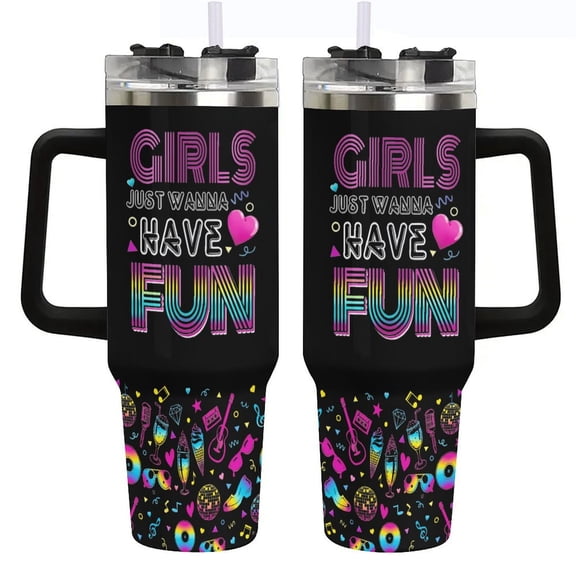 Girls Just Wanna Have Fun Neon Tumbler – Christmas Gifts for Bachelorette Party Girl Birthday Slumber Party Pajama Partys Girls Night Out Travel Mug Trendy Gift for Teen Girl 40oz