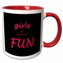 3drose, Girls Just Wanna Have Fun, 15oz Two-tone Red Mug