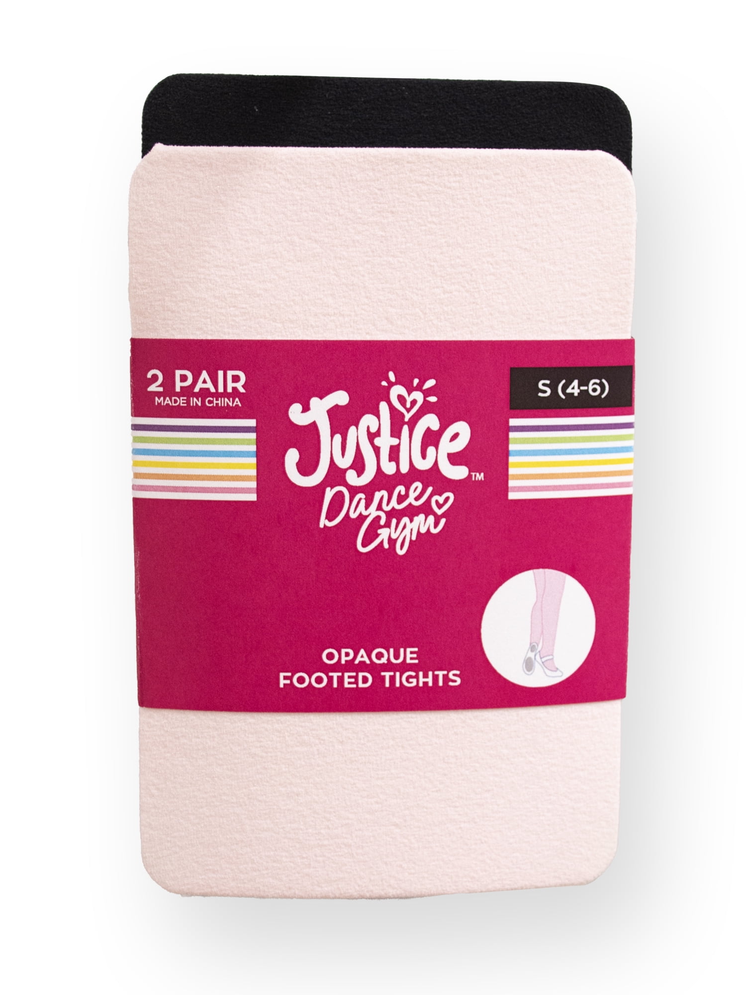 Justice Opaque Footed Ballet Tights for Girls, Sizes 2-16, 2 Pairs