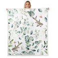 thumbnail image 1 of Kawaii Animal Fleece Blanket Cute Shark Sherpa Blanket, Cartoon Wildlife Blanket Green Leaf Throw Blanket for Sofa, Spring Garden Plant Flannel Blanket Bedroom Decor, 1 of 6