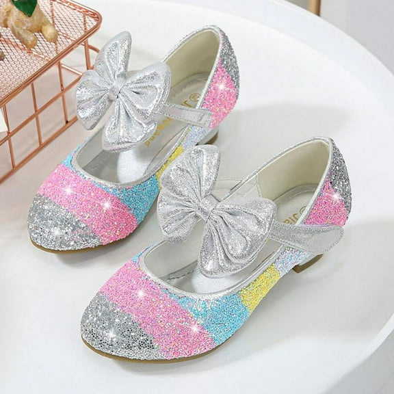 Girls Kid Cosplay Dress Wedding Party Shoes Glitter Sequins high Heel Mary Jane Princess Shoes