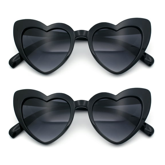 Girls Kid Size Heart Shape Lolita Valentine Love Sunglasses [2-Pack] Black - Smoke