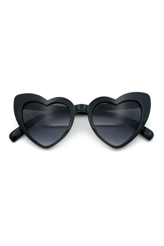 Girls Kid Size Heart Shape Lolita Valentine Love Sunglasses Black - Smoke