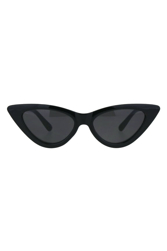 Girls Kid Size Mod Plastic Cat Eye Minimal Chic Retro Sunglasses All Black