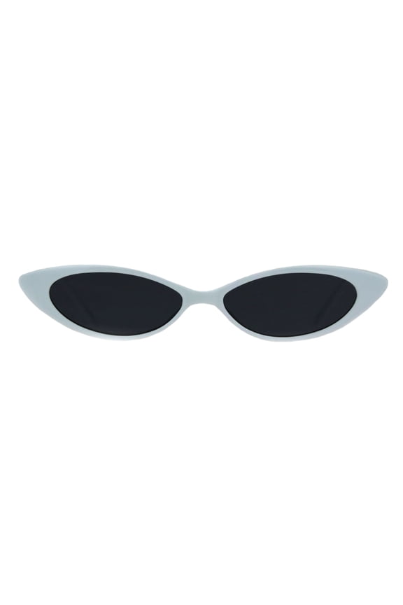 Girls Kid Size Narrow Oval Cat Eye Plastic Retro Mod Sunglasses White Black
