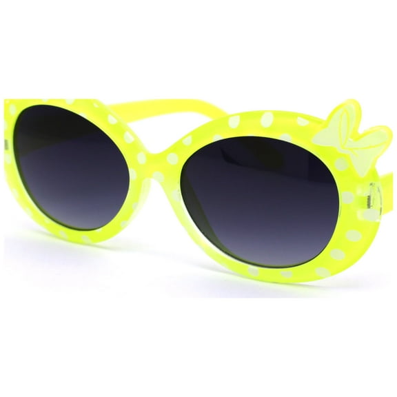 Girls Kid Size Polka Dot Bow Thick Plastic Oval Sunglasses Yellow