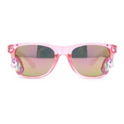 SA106 Girls Kid Size Rainbow Unicorn Badge Horn Rim Sunglasses Pink Peach Mirror