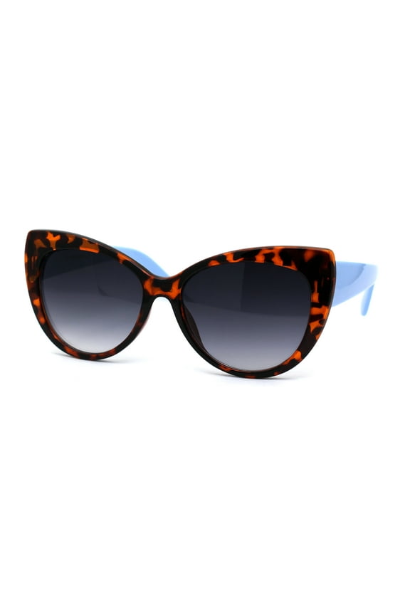 Girls Kid Size Thick Plastic Designer Style Large Cat Eye Sunglasses Tortoise Blue Smoke