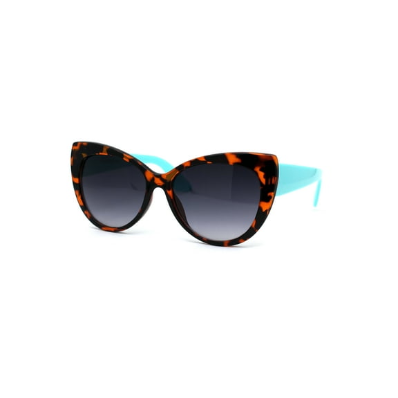 Girls Kid Size Thick Plastic Designer Style Large Cat Eye Sunglasses Tortoise Teal Smoke