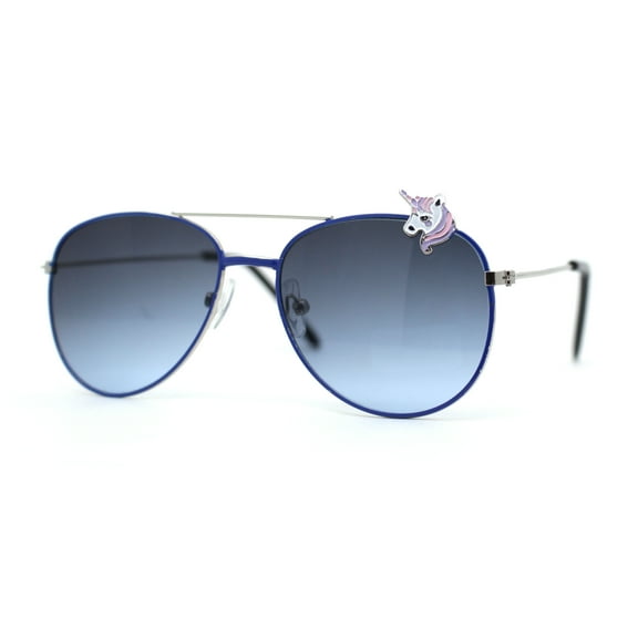 Girls Kid Size Unicorn Metal Jewel Pin Tear Drop Pilots Sunglasses Silver Blue