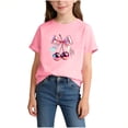 thumbnail image 1 of Girls Kids 2T Pink Holographic Cherry & Bow Graphic Short Sleeve T-Shirt Crew Neck Soft Breathable Knit Summer Top,Size 10 T, 1 of 6