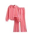 thumbnail image 1 of Girls Kids Back to School Outfits 10-12 Long Sleeve Striped Shirts Flare Pants Trendy Fall 2 Piece Lounge Wear Set 9-10 Years, Red, 1 of 7