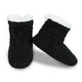 thumbnail image 1 of Girls Kids Cable Knit Slippers House Booties Socks Soft Sherpa Lining Rubber Soles, Black L, 1 of 2
