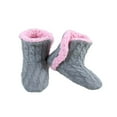 thumbnail image 1 of Girls Kids Cable Knit Slippers House Booties Socks Soft Sherpa Lining Rubber Soles, Gray S, 1 of 2