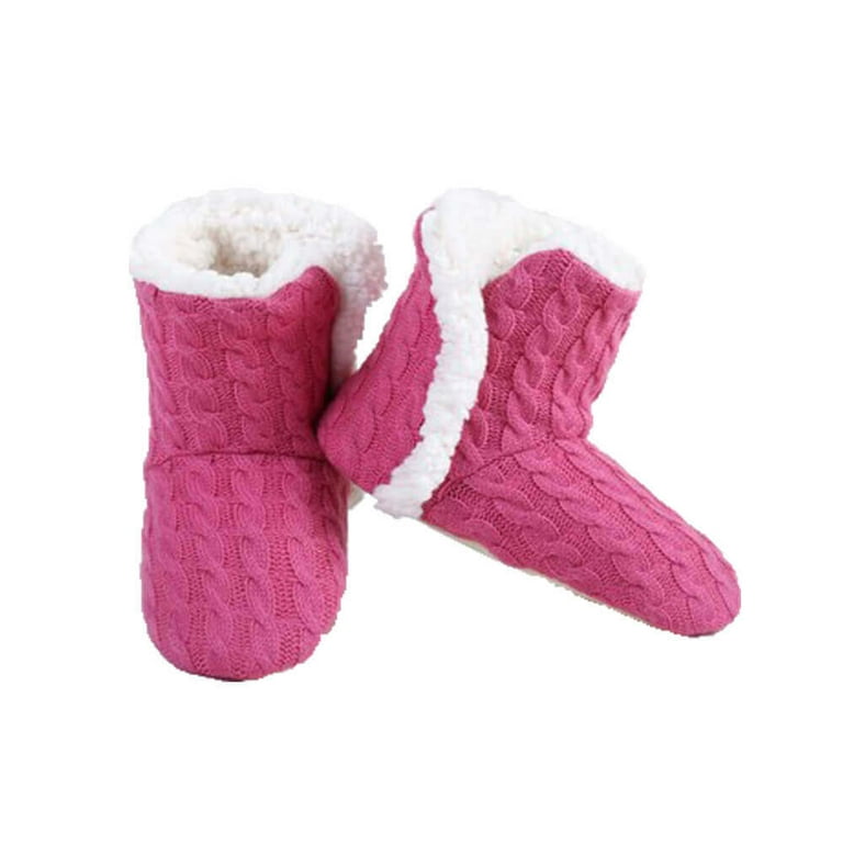 Girls Kids Cable Knit Slippers House Booties Socks Soft Sherpa