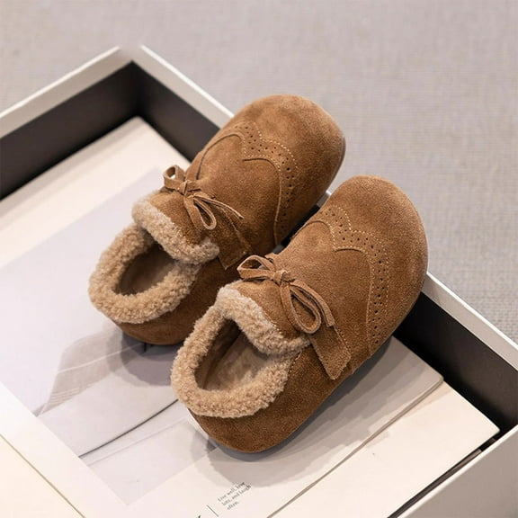 Girls Kids Children Winter Boken Shoes Sweet Bow Princess Thick Warm Flat Sole Non-Slip Design Casual Footwear for Little Girls Cozy and Stylish