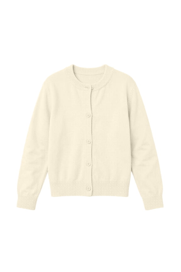Girls Kids Cotton Knit Cardigan 1-11 Years, Lightweight Button Front Round Neck Sweater Jacket Preppy Style Spring Fall Beige 4 Years