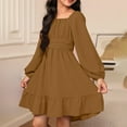 thumbnail image 1 of Girls Kids Dress Brown Long Sleeve Fall Winter Girls Party Dress Girls Christmas Outfit 10-11 Years, 1 of 4
