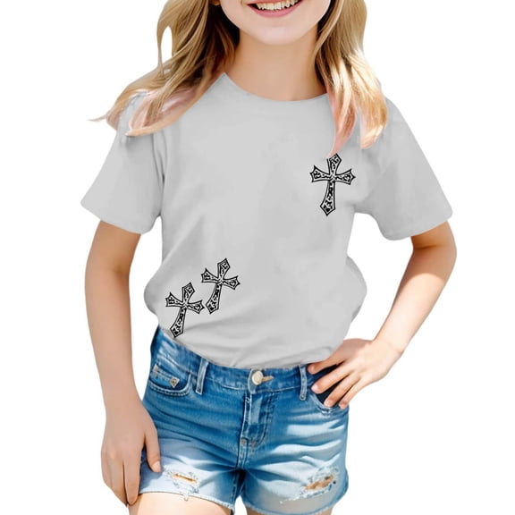 Girls Kids Graphic Short Sleeve Tee Shirt Blend Casual Top Boys Outfit Clothes