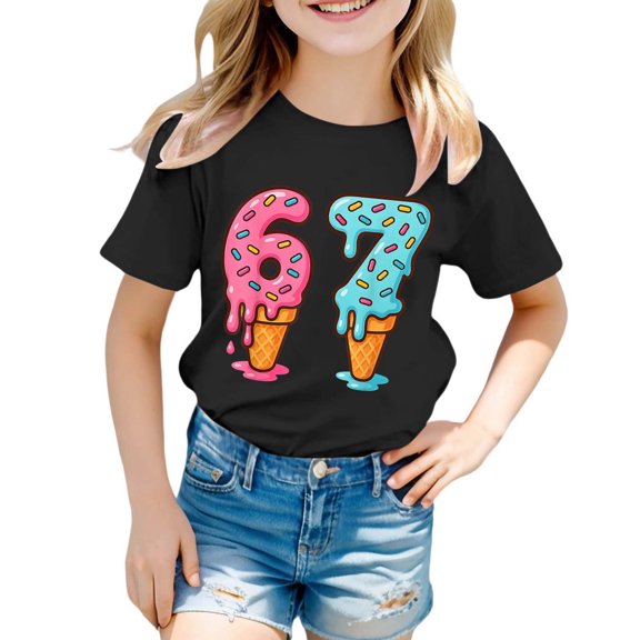 Girls Kids Graphic Short Sleeve Tee Shirt Blend Casual Top Boys Outfit Clothes