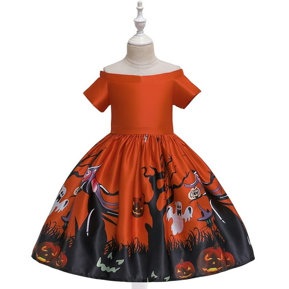 Girls Kids Halloween Witch Dress with Hat Smooth Princess Skirt Dress up
