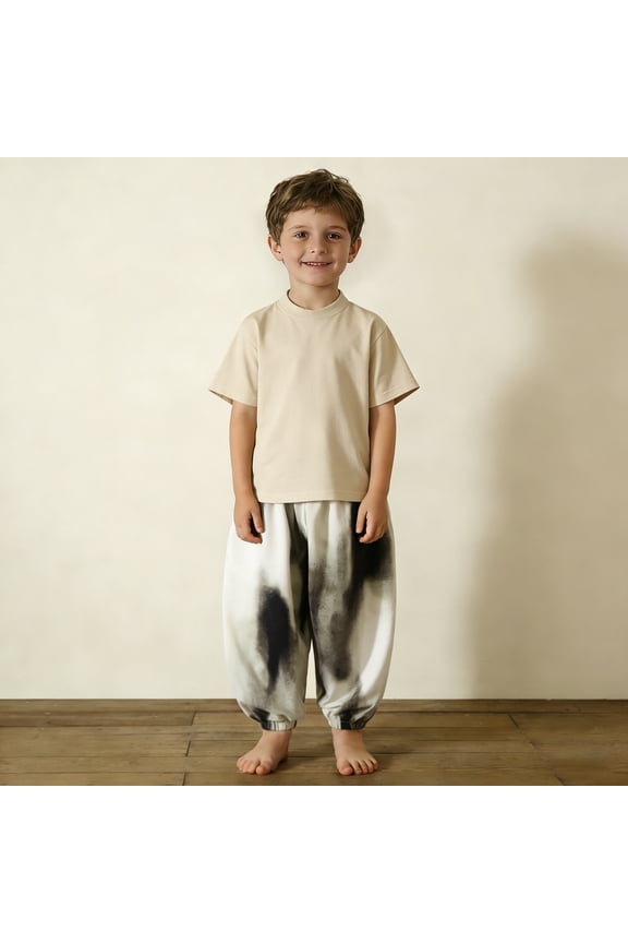 Girls Kids Harem Pants Soft Cotton Elastic Waist Loose Fit Abstract Print White Balloon Pants,Size 3 T