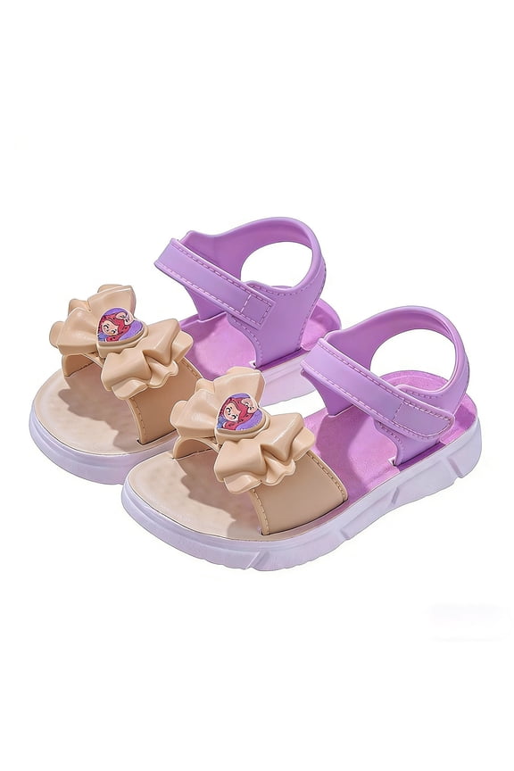 Girls Kids Jelly Sandals Bow Cartoon, Soft Non-Slip PVC, Cute Summer Beach Shoes Purple,Size 8