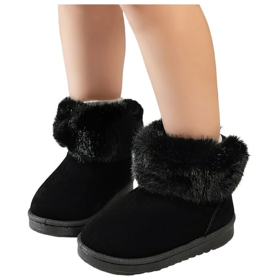 Girls Kids Mid Calf Snow Boots Warm Furry Lined Slip On Outdoor Fluffy Ankle Winter Booties Lightweight Non Slip Platform Chelsea Boots Black Size 6 Toddler