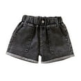 thumbnail image 1 of Girls Kids Mini Denim Shorts Summer Stretchy Button Elastic High Waisted Short Jeans Casual Zipper Wide Leg Jorts Black, 1 of 4