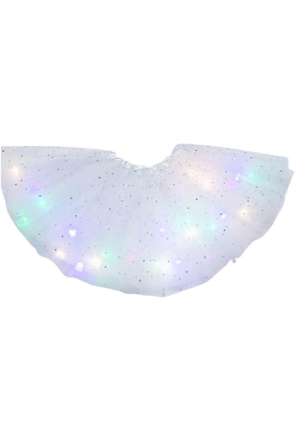 Girls Kids Neon LED Tutu Skirt Party Stage Dance Wear Pleated Layered Tulle Light Up Short Dress Wings For 3-12 Years Old