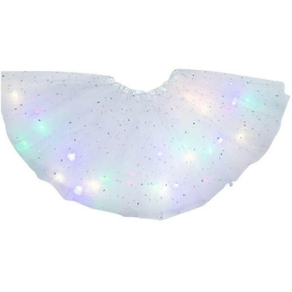 Girls Kids Neon LED Tutu Skirt Party Stage Dance Wear Pleated Layered Tulle Light Up Short Dress Wings For 3-12 Years Old