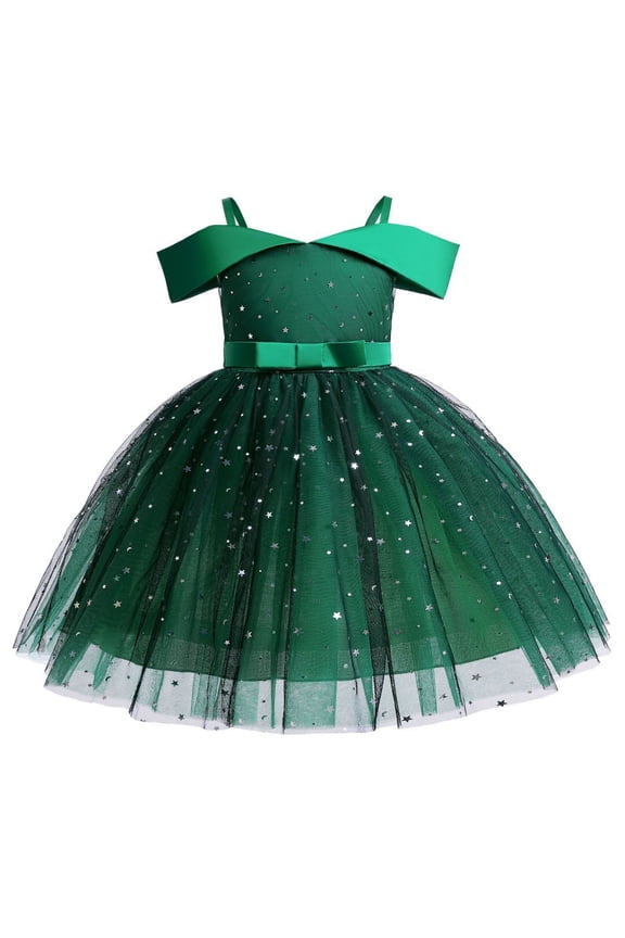 Girls Kids Off Shoulder Sparkly Princess Gown Super Fairy Sequin Tulle Dress