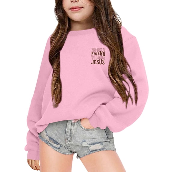 Girls Kids Oversized Sweatshirts Cute Jesus Sweatshirt for Girls Crewneck Long Sleeve Letter Print Faith Religious Pullover Tops Pink 4-5 Years
