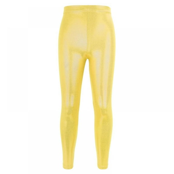 Girls Kids Plain Metallic Hot Wet Look Foil Shiny Party Disco Pants Leggings