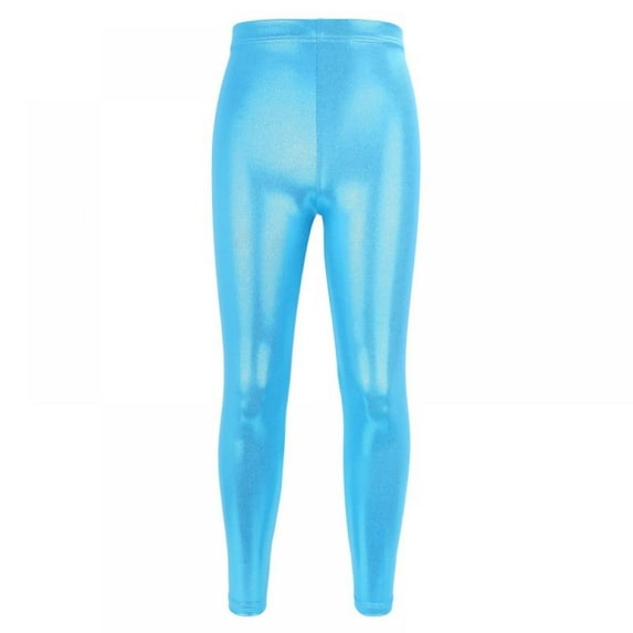 Girls Kids Plain Metallic Hot Wet Look Foil Shiny Party Disco Pants Leggings