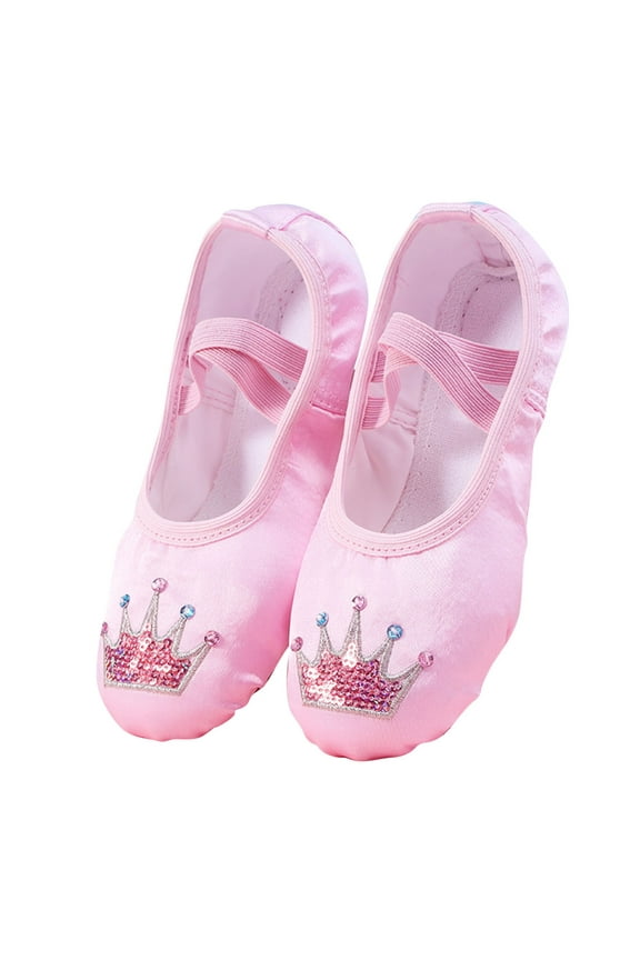 Girls Kids Princess Ballet Flats Shoes Cute Sequin Crown Applique Dance Practice Training Shoe Mary Janes