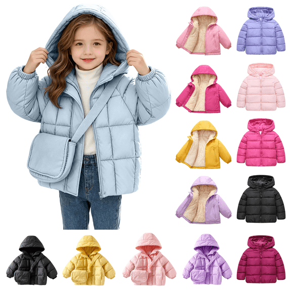 Girls Kids Puffer Quilted Jacket Zip Up Winter Warm Outerwear for Girls 18M-7Y Kids Lightweight Puffer Jacket Down Coats Hooded Outwear