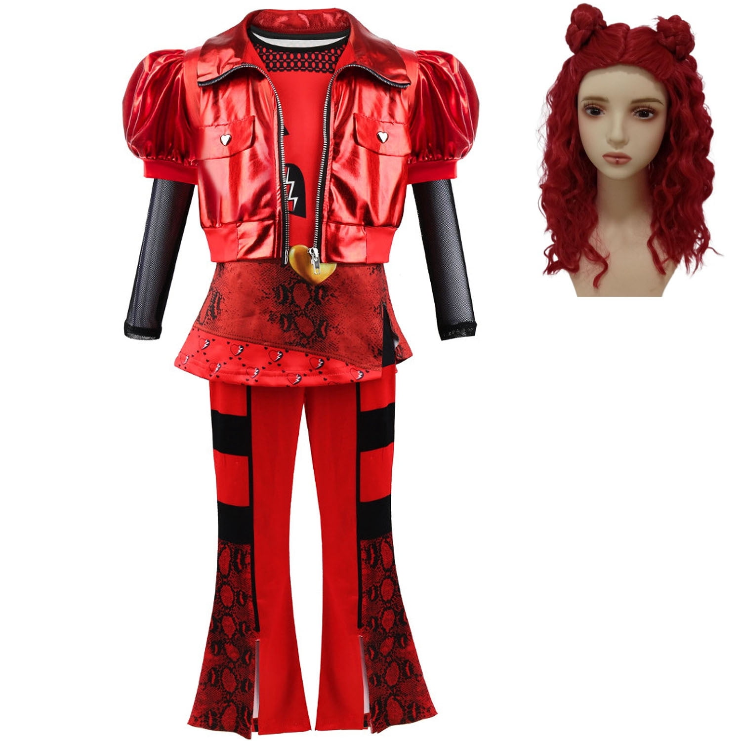 Girls' Red Halloween Princess Costume Set - Complete Outfit With Wig, Jacket, Skirt & Pants