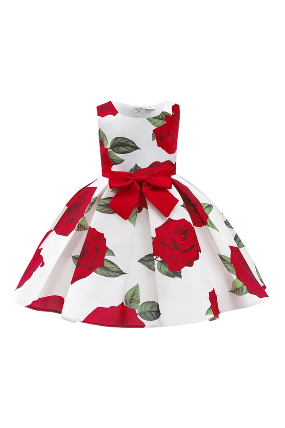 Girls Kids Rose Floral Dress Toddler Flower Wedding Birthday Pageant Skirt
