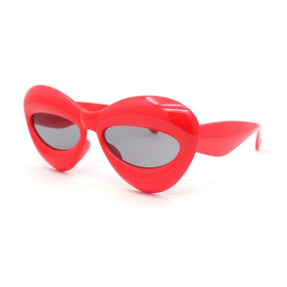 Girls Kids Size Bubble Thick Bloated Plastic Cat Eye Sunglasses Red - Black