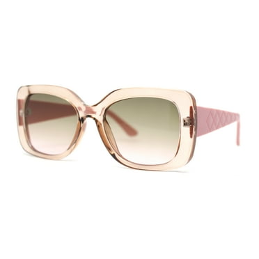 Girls Kids Size Chic Mod Elegant Rectangle Embossed Arm Sunglasses Beige Pink - Brown Pink