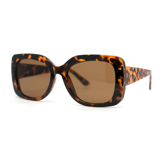 Girls Kids Size Chic Mod Elegant Rectangle Embossed Arm Sunglasses Tortoise - Brown