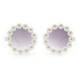 thumbnail image 1 of Girls Kids Size Daisy Jewel Trim Plastic Round Circle Lens Sunglasses White - Smoke, 1 of 4